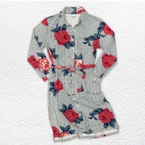 LuLaRoe Ellie shirt dress. Light gray with floral design. Size Medium.